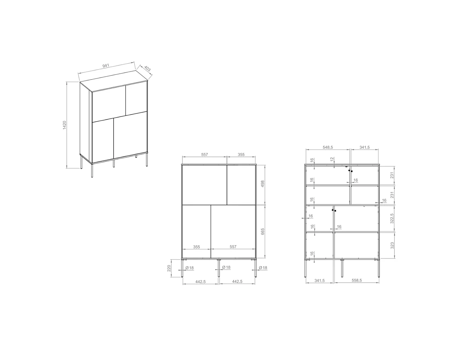 Buffet haut 4 portes – crème – 95 cm – BELLEZO