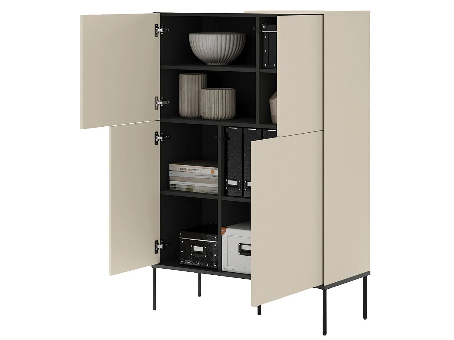 Buffet haut 4 portes – crème – 95 cm – BELLEZO