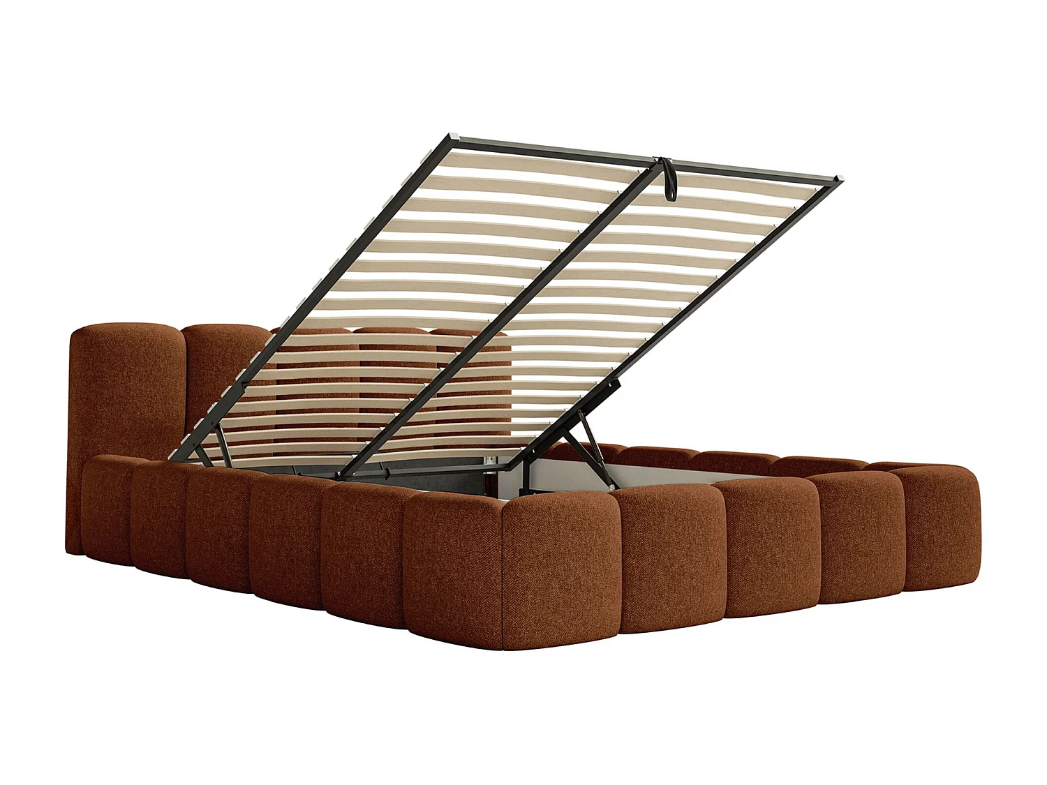Opbergbed 200x200 cm – met lattenbodem – chenille – koper – CLOUDY LOW