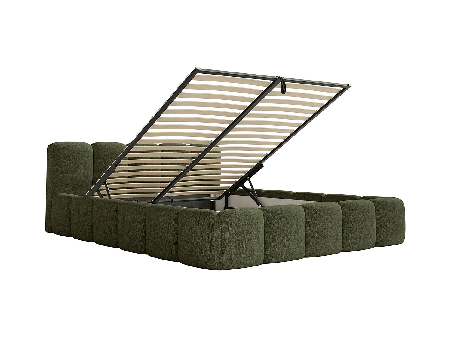 Opbergbed 180x200 cm – met lattenbodem – chenille – olijfgroen – CLOUDY LOW