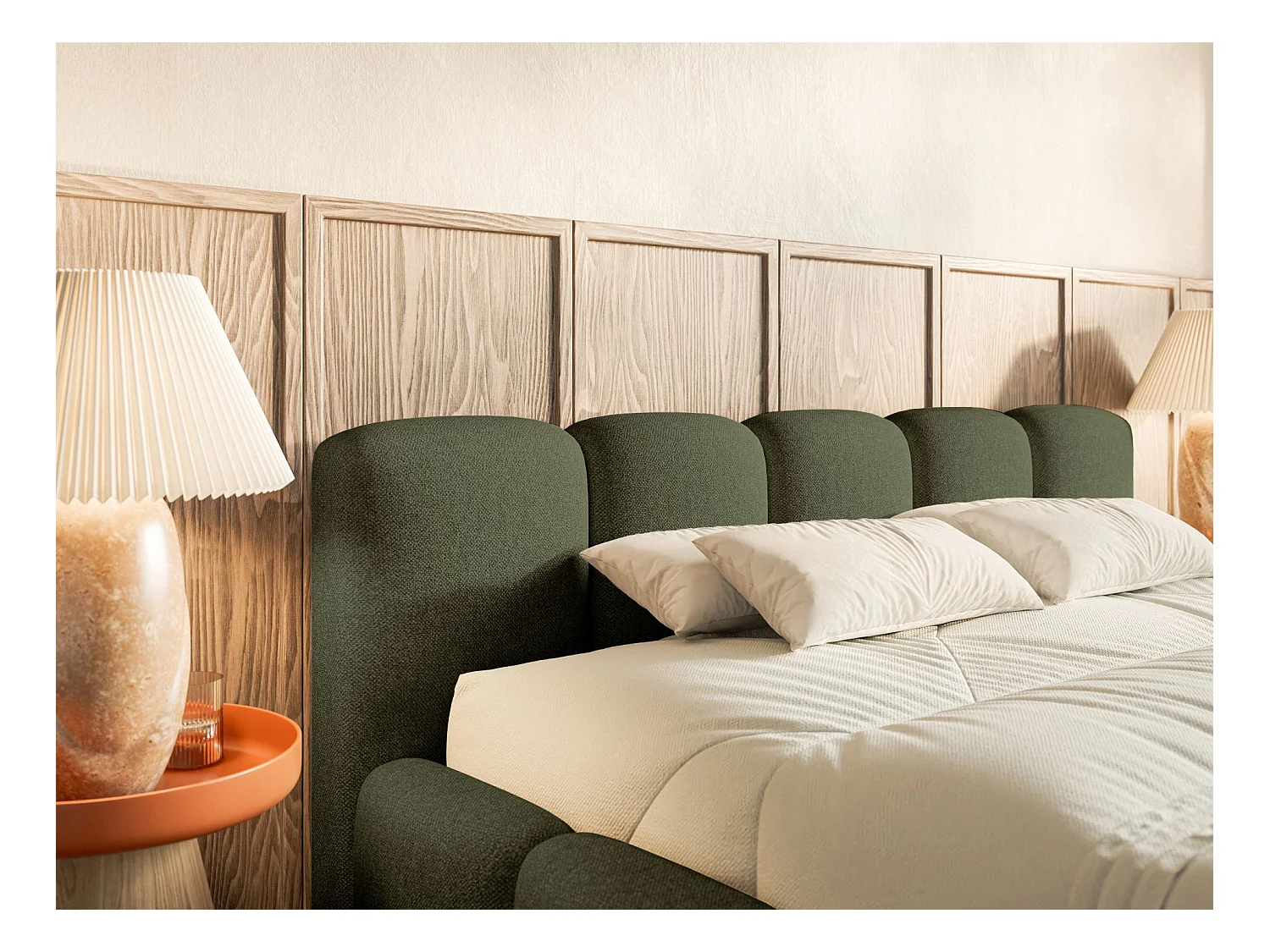 Opbergbed 180x200 cm – met lattenbodem – chenille – olijfgroen – CLOUDY LOW