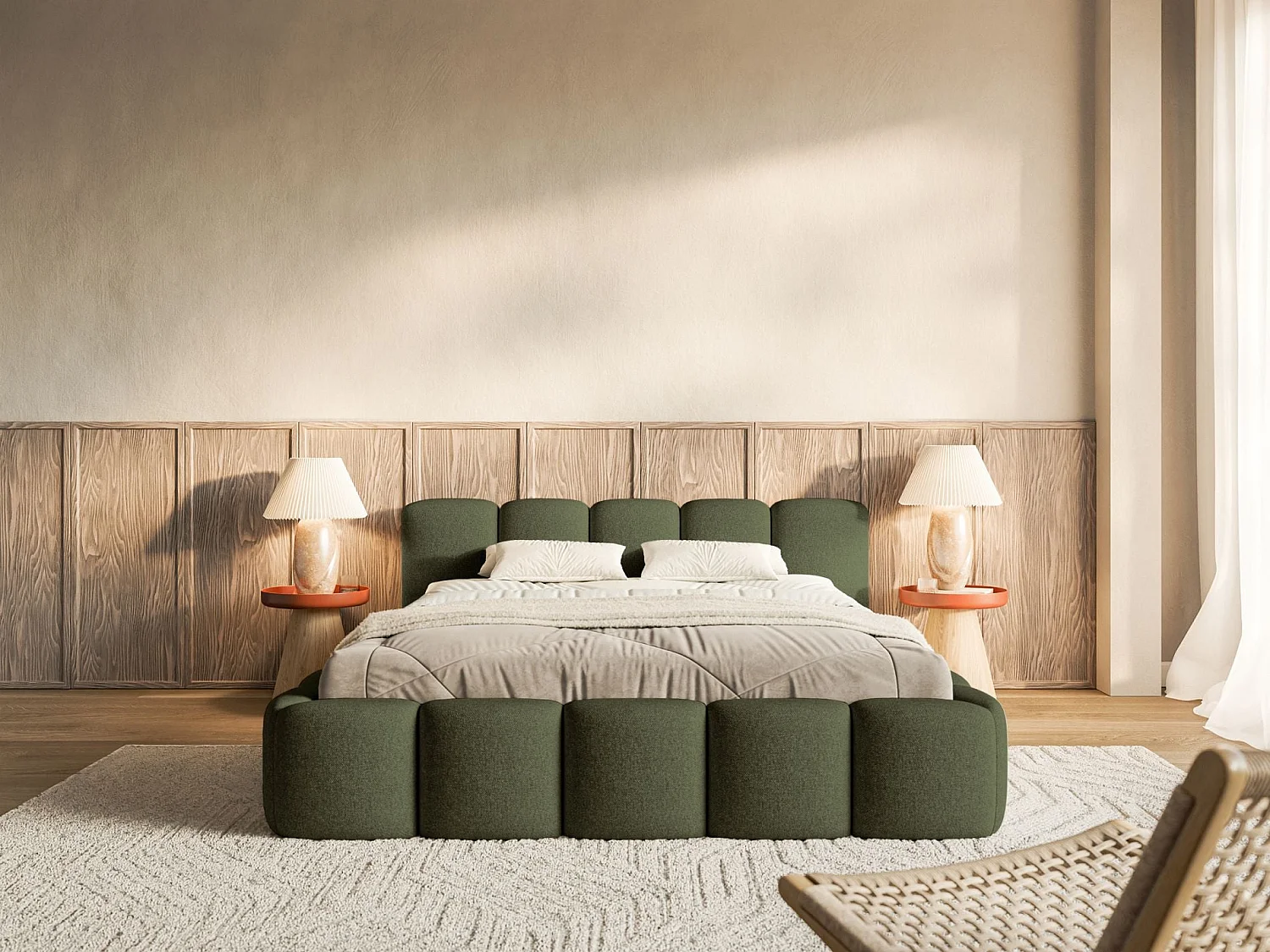 Opbergbed 180x200 cm – met lattenbodem – chenille – olijfgroen – CLOUDY LOW