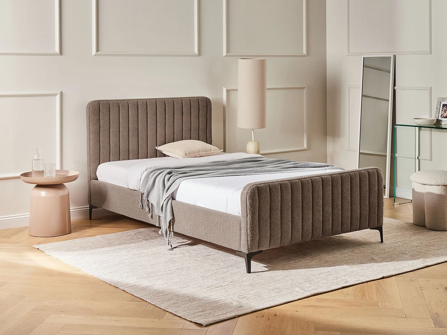 Lit avec sommier Bouclé LUNAN 120 x 200 cm Taupe