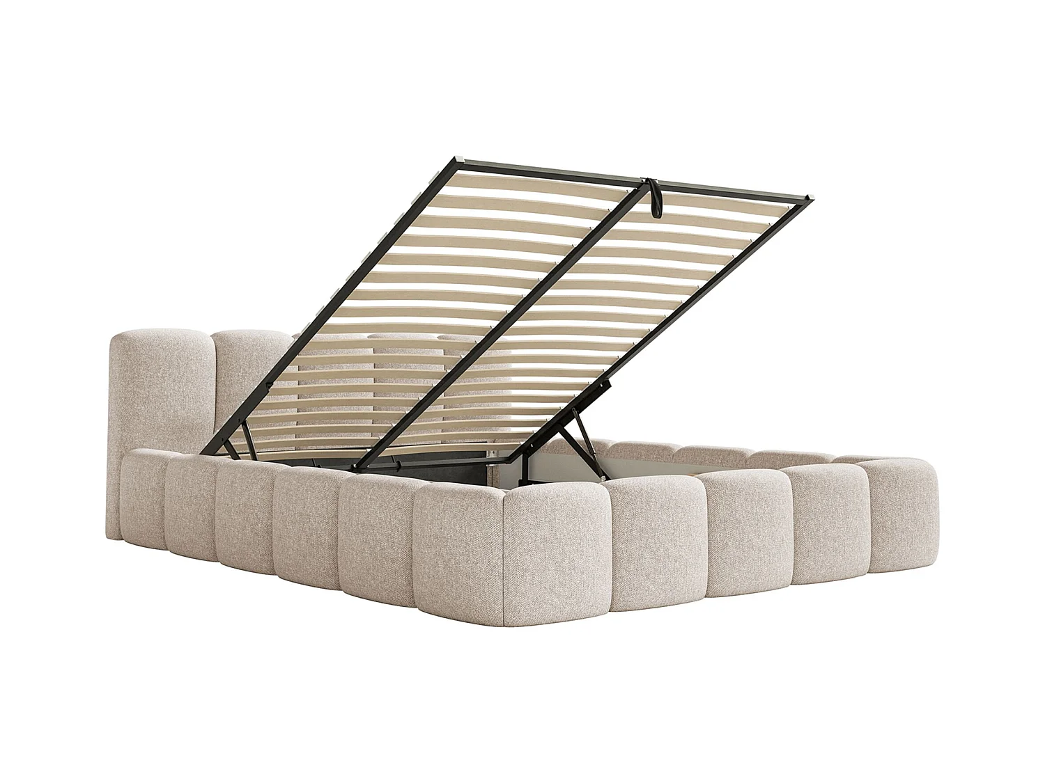 Opbergbed 140x200 cm – met lattenbodem – chenille – lichtbeige – CLOUDY LOW