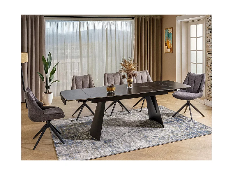 Esstisch Bacardi-Lux 90x160-240/Keramik&Metall/Ausziehbar/Schwarz