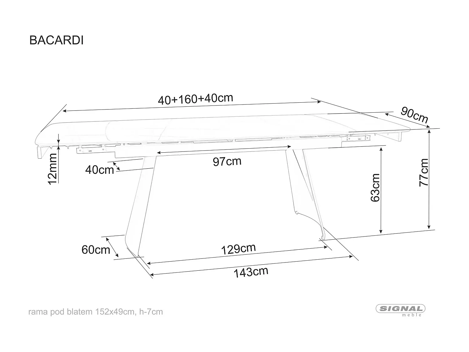 Esstisch Bacardi-Lux 90x160-240/Keramik&Metall/Ausziehbar/Schwarz