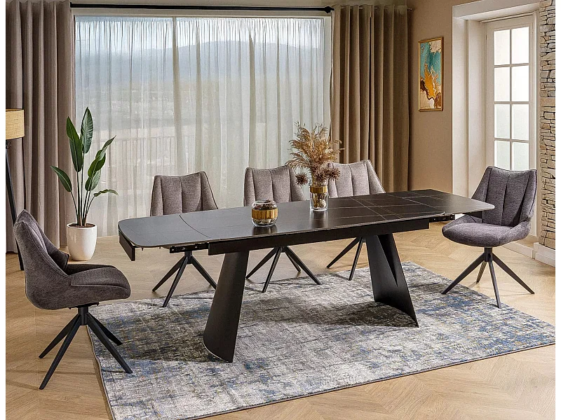 Tavolo da pranzo Bacardi-Lux 90x160-240/Ceramica e metallo/Estensibile/Nero