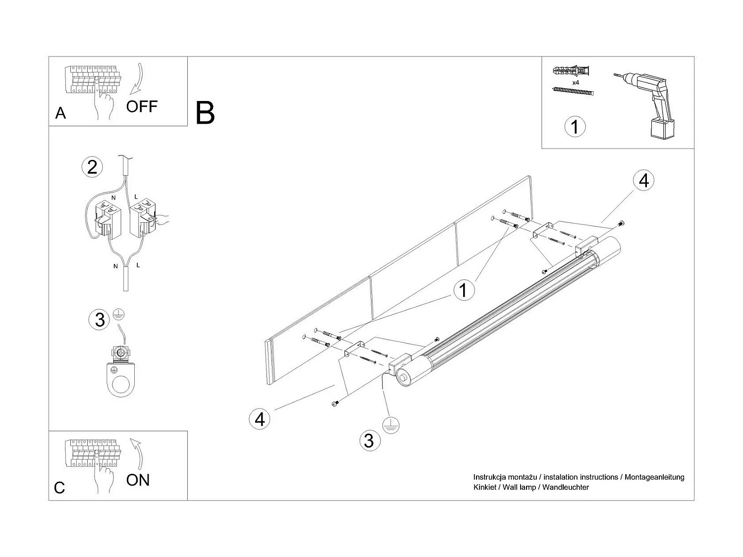 Applique murale Opal noire linéaire 105 cm