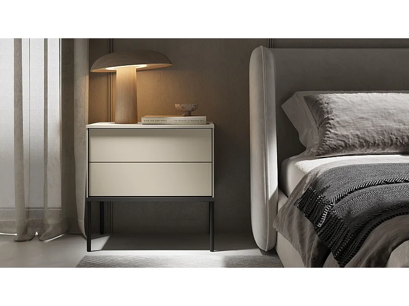 Table de chevet avec deux tiroirs – 56 cm – crème – BELLEZO
