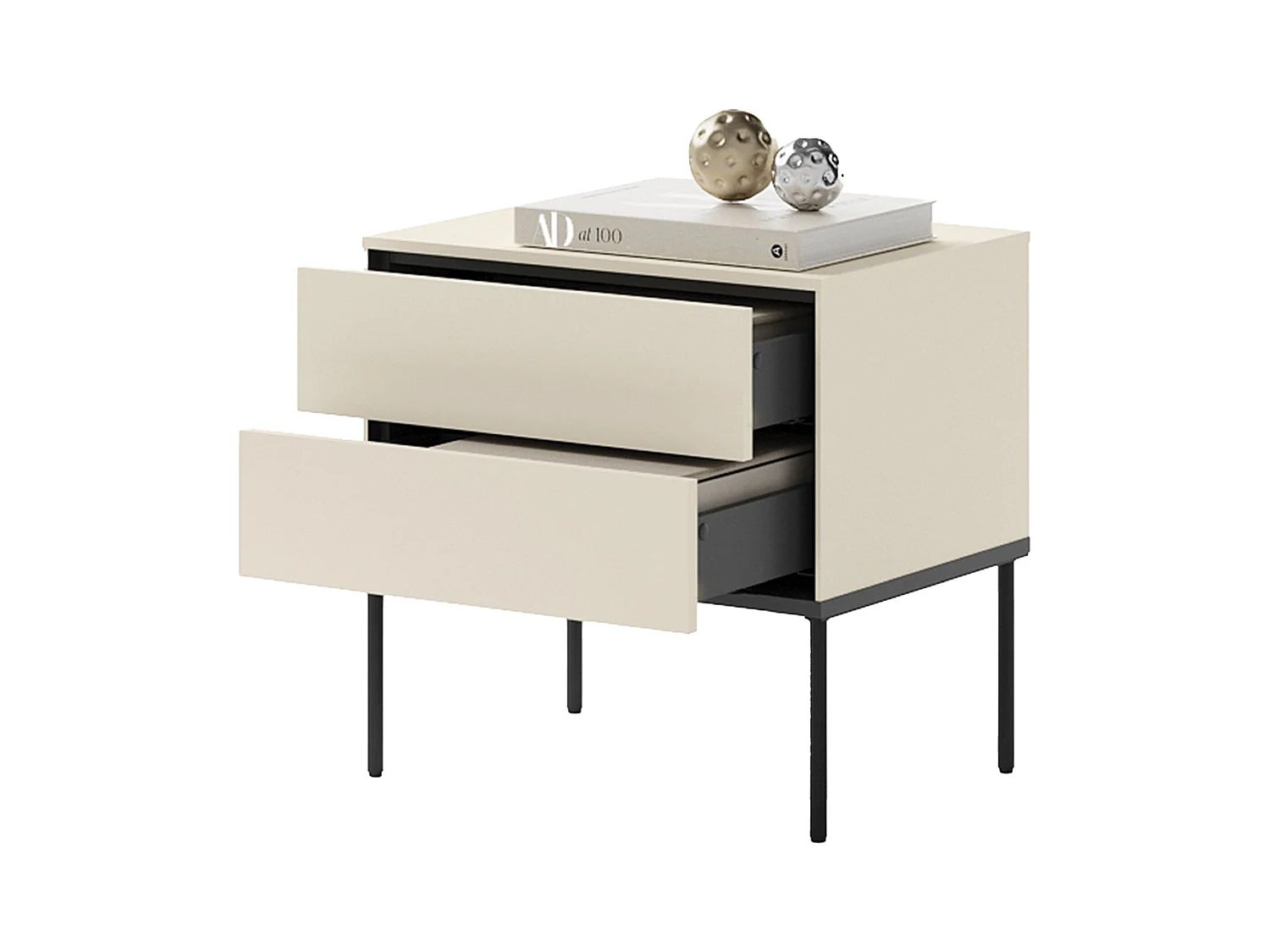 Table de chevet avec deux tiroirs – 56 cm – crème – BELLEZO