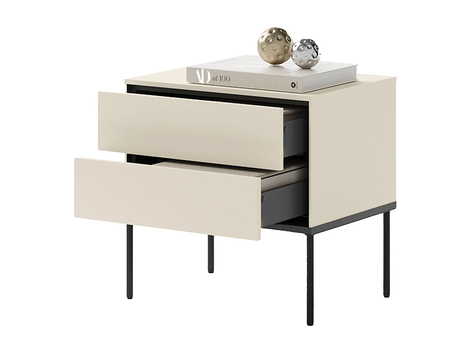 Table de chevet avec deux tiroirs – 56 cm – crème – BELLEZO