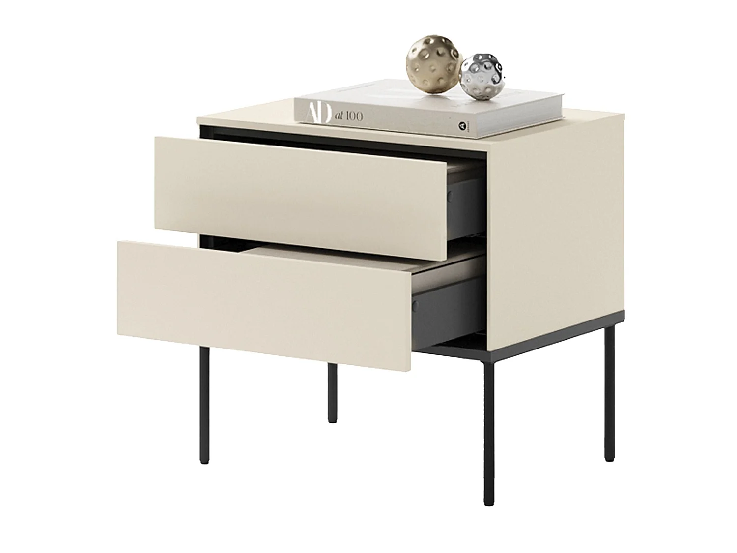 Table de chevet avec deux tiroirs – 56 cm – crème – BELLEZO