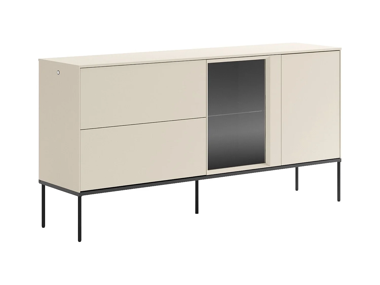 Buffet 1 porte vitrée avec éclairage LED et 2 tiroirs – crème – 166 cm – BELLEZO