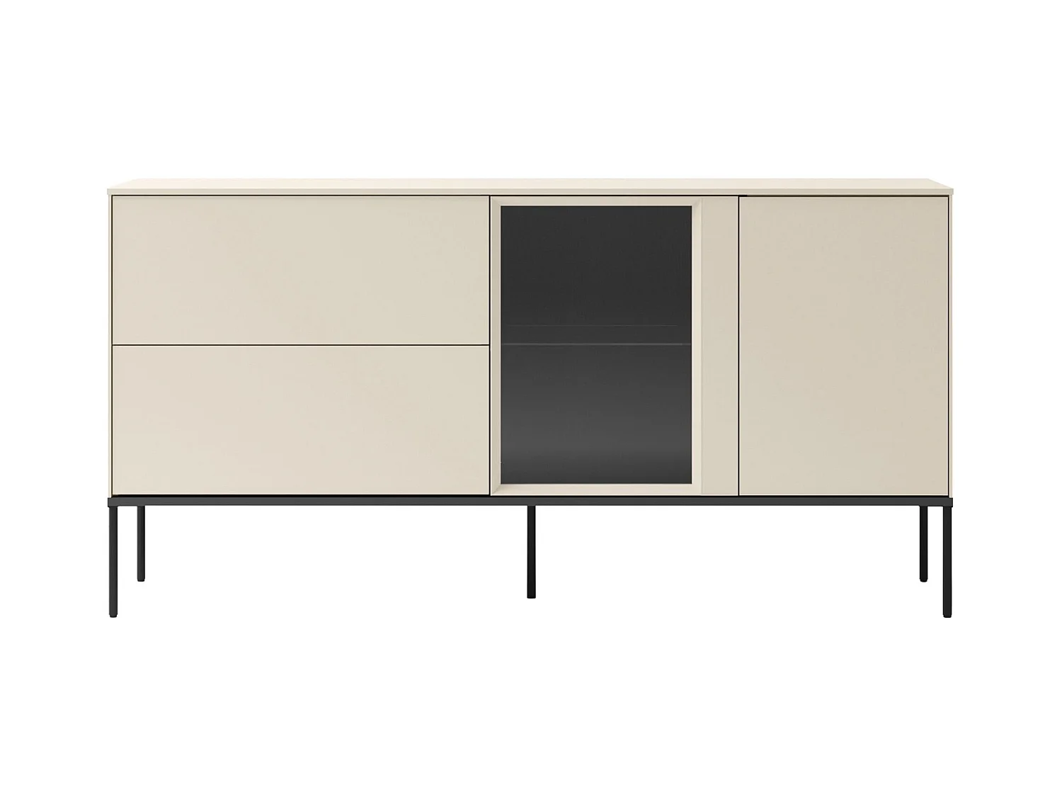 Buffet 1 porte vitrée avec éclairage LED et 2 tiroirs – crème – 166 cm – BELLEZO