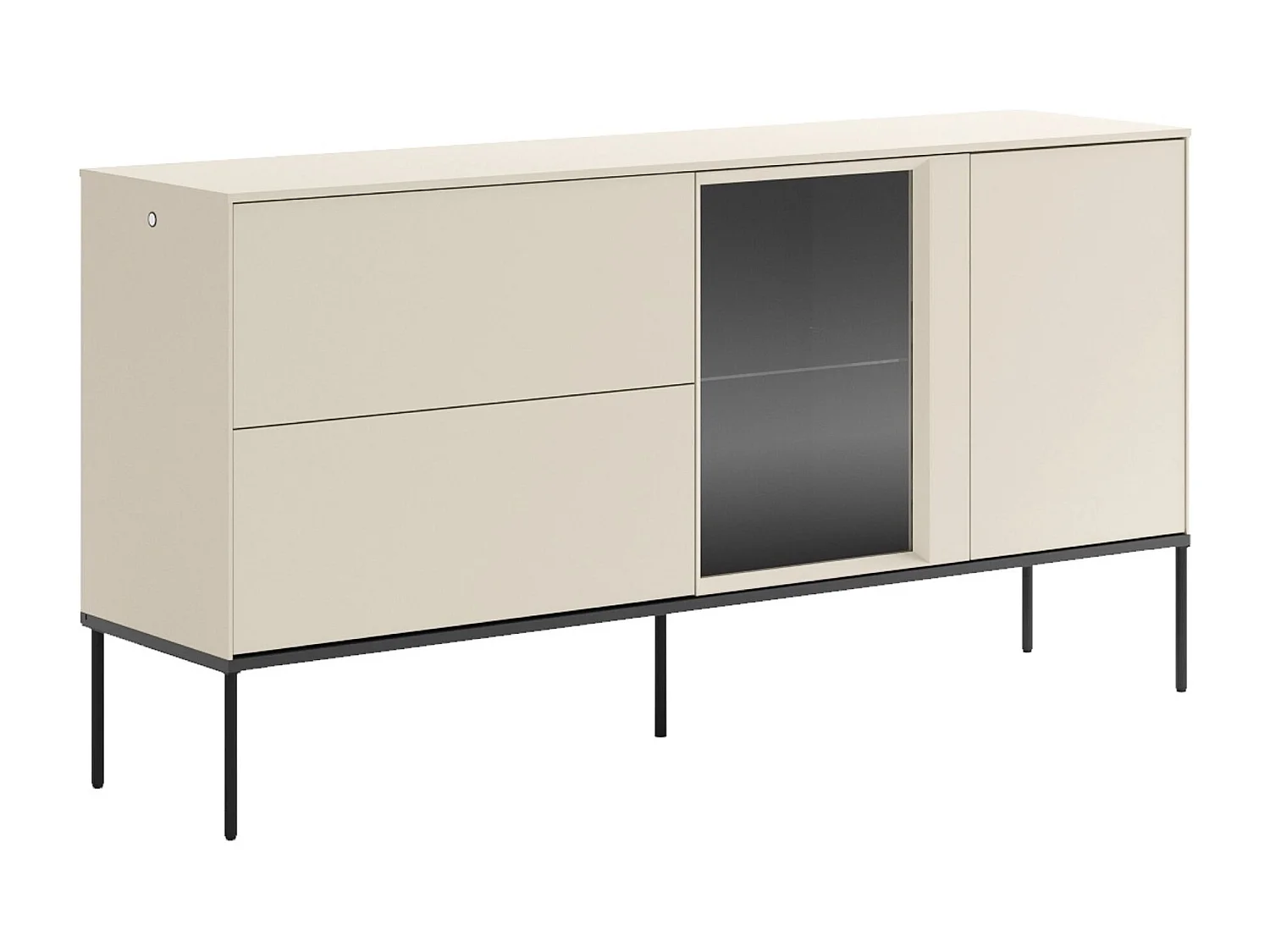 Buffet 1 porte vitrée avec éclairage LED et 2 tiroirs – crème – 166 cm – BELLEZO
