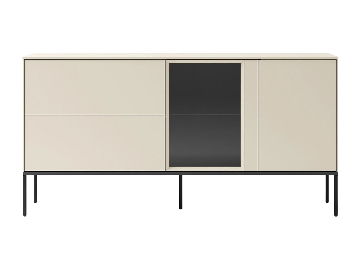 Buffet 1 porte vitrée avec éclairage LED et 2 tiroirs – crème – 166 cm – BELLEZO