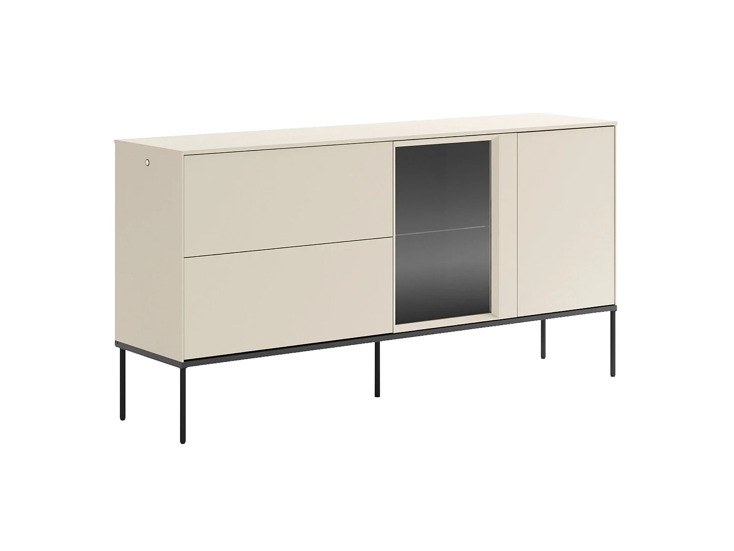 Buffet 1 porte vitrée avec éclairage LED et 2 tiroirs – crème – 166 cm – BELLEZO