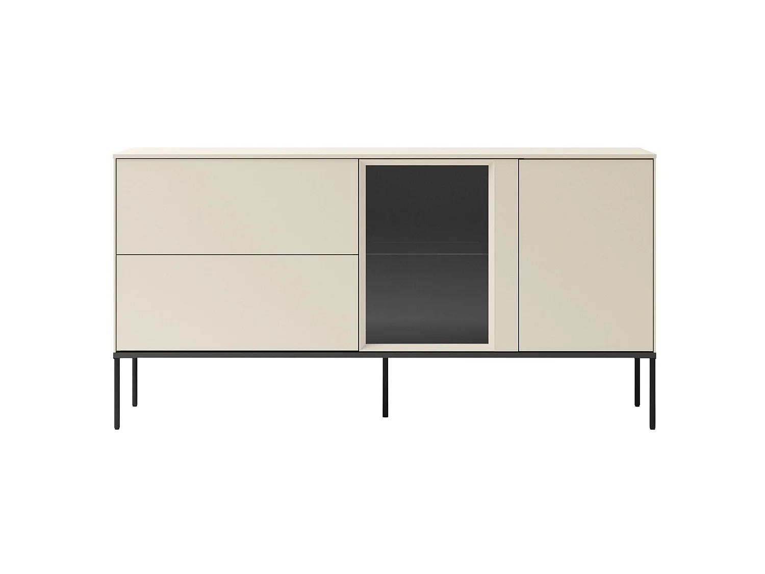 Buffet 1 porte vitrée avec éclairage LED et 2 tiroirs – crème – 166 cm – BELLEZO