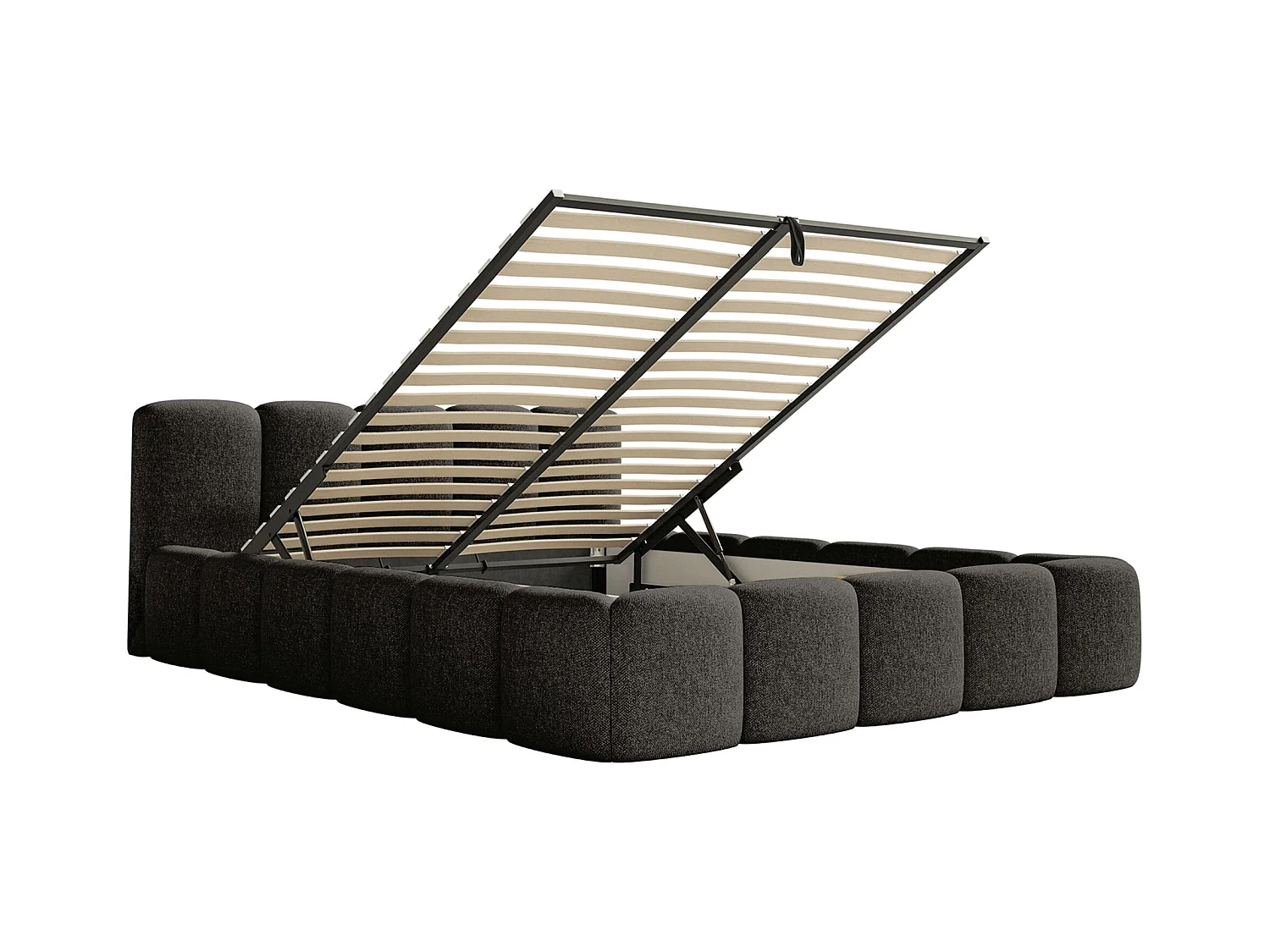 Opbergbed 180x200 cm – met lattenbodem – chenille – grafietgrijs – CLOUDY LOW