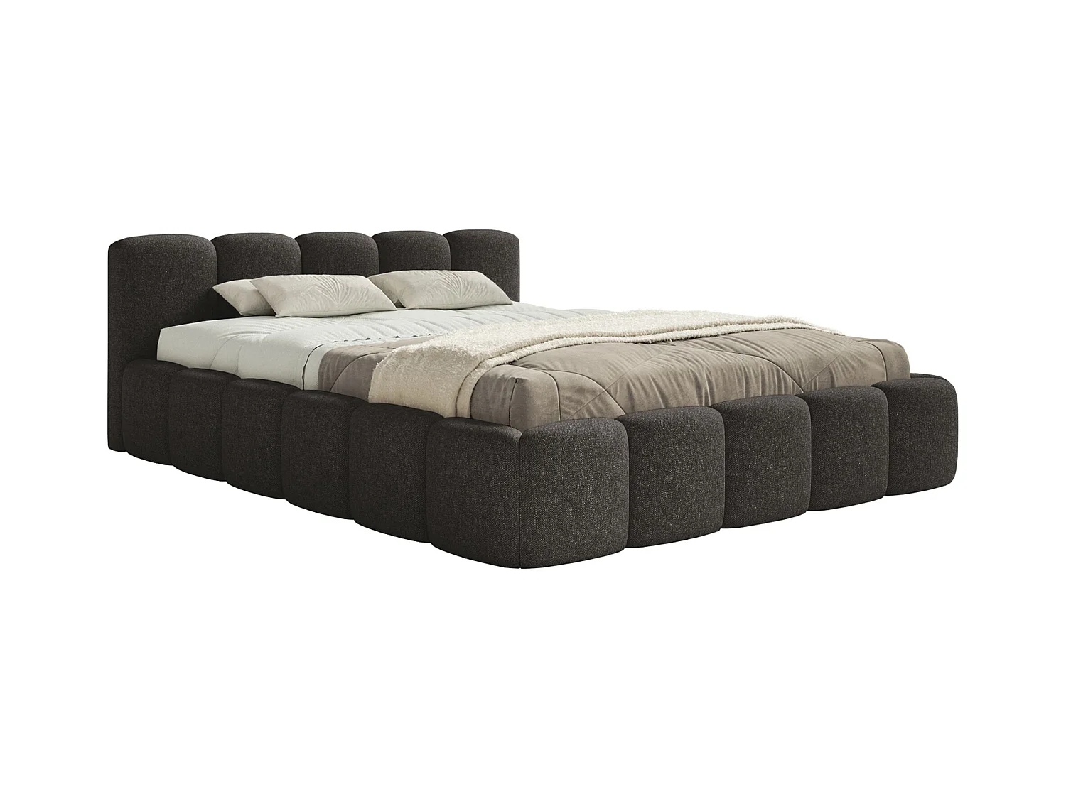 Opbergbed 180x200 cm – met lattenbodem – chenille – grafietgrijs – CLOUDY LOW