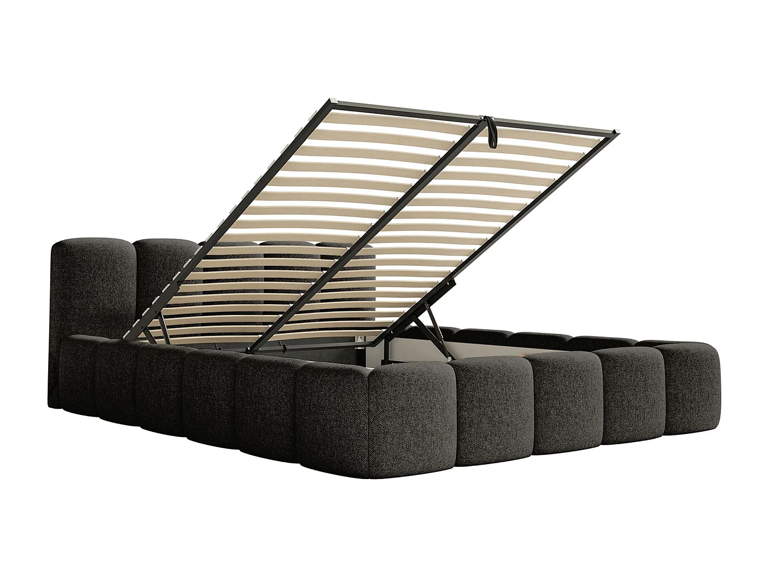 Lit coffre 180x200 avec coffre – sommier à lattes – chenille hydrophobe – gris graphite – CLOUDY LOW