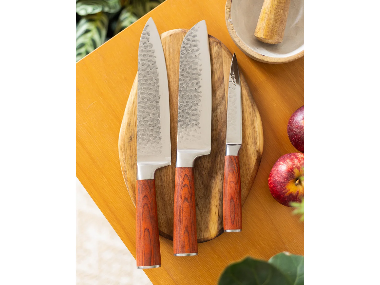 Lot de 3 couteaux Acier de Damas KASHIWA Marron