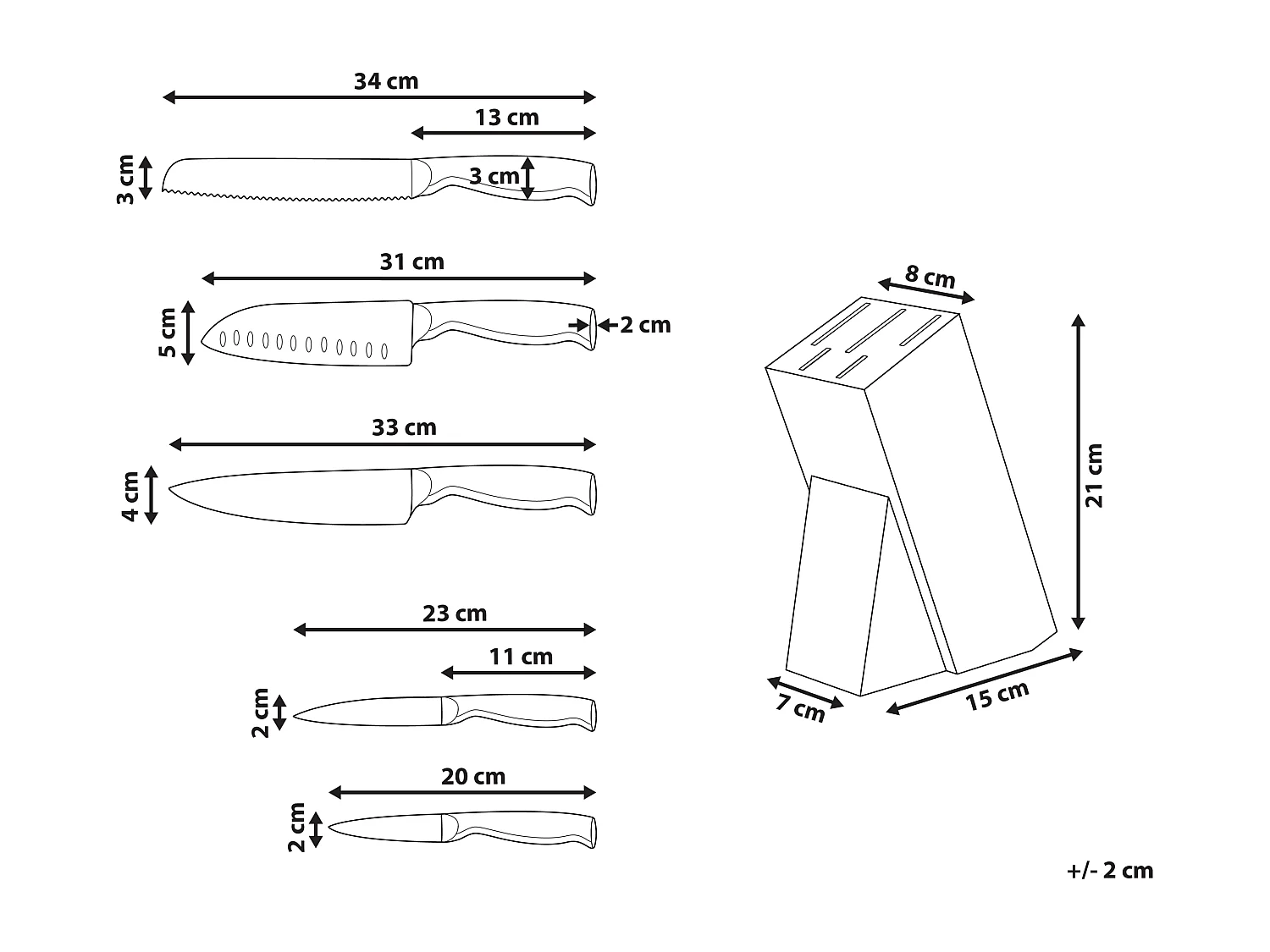 Lot de 5 couteaux dans un bloc MASHIKO Argenté