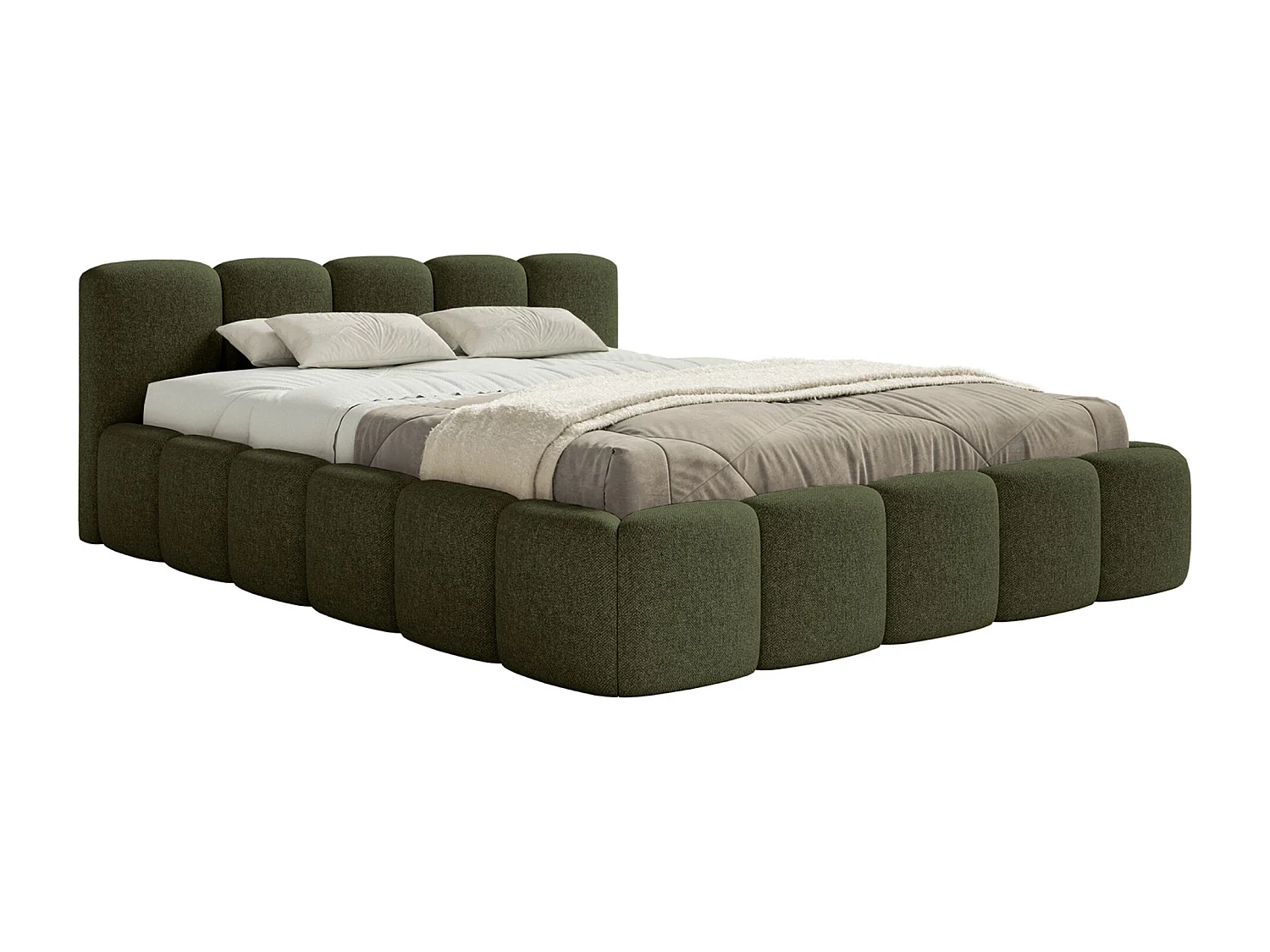 Lit coffre 160x200 avec coffre – sommier à lattes – chenille hydrophobe – vert olive – CLOUDY LOW