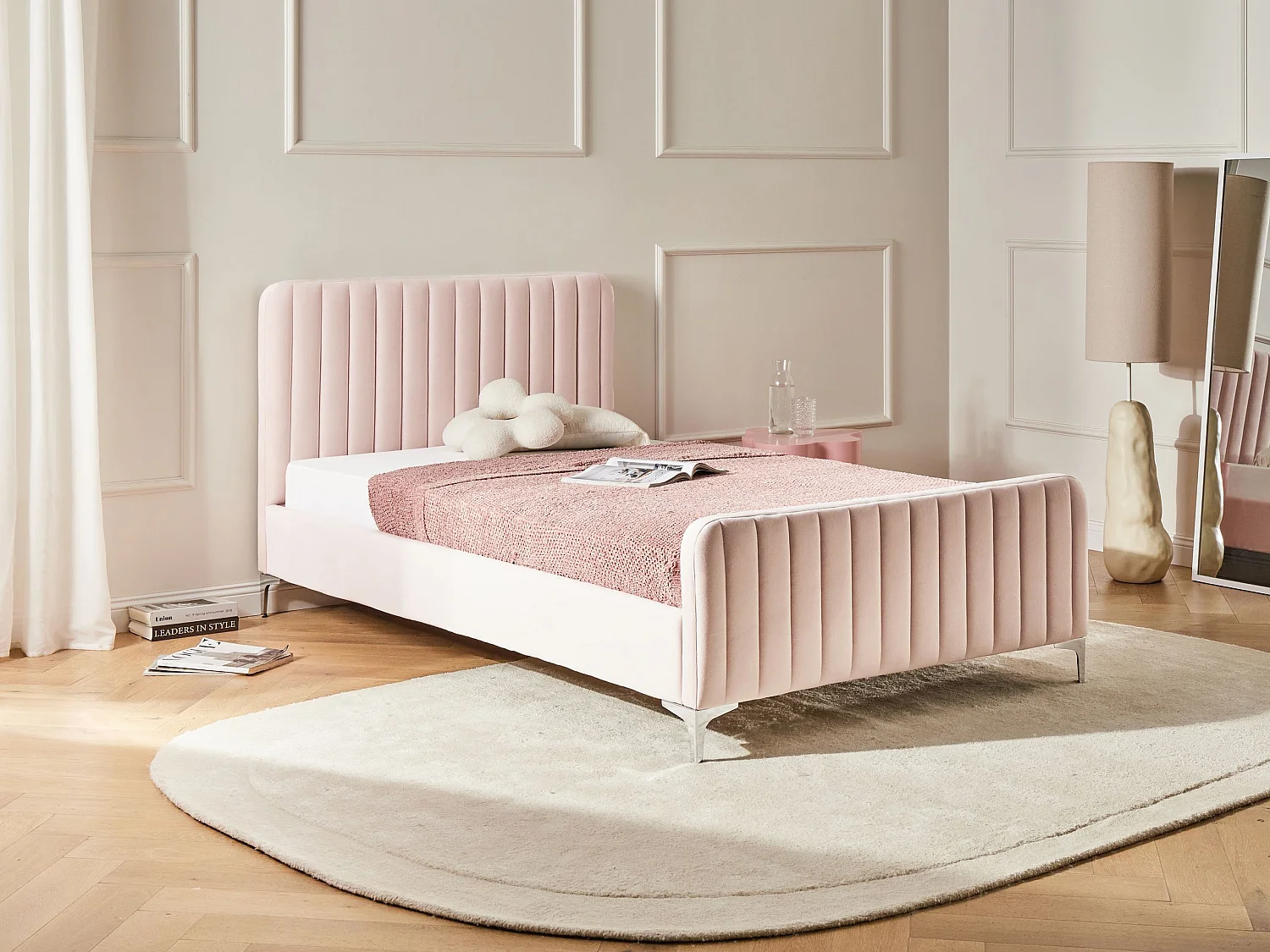 Lit avec sommier Velours LUNAN 120 x 200 cm Rose pastel