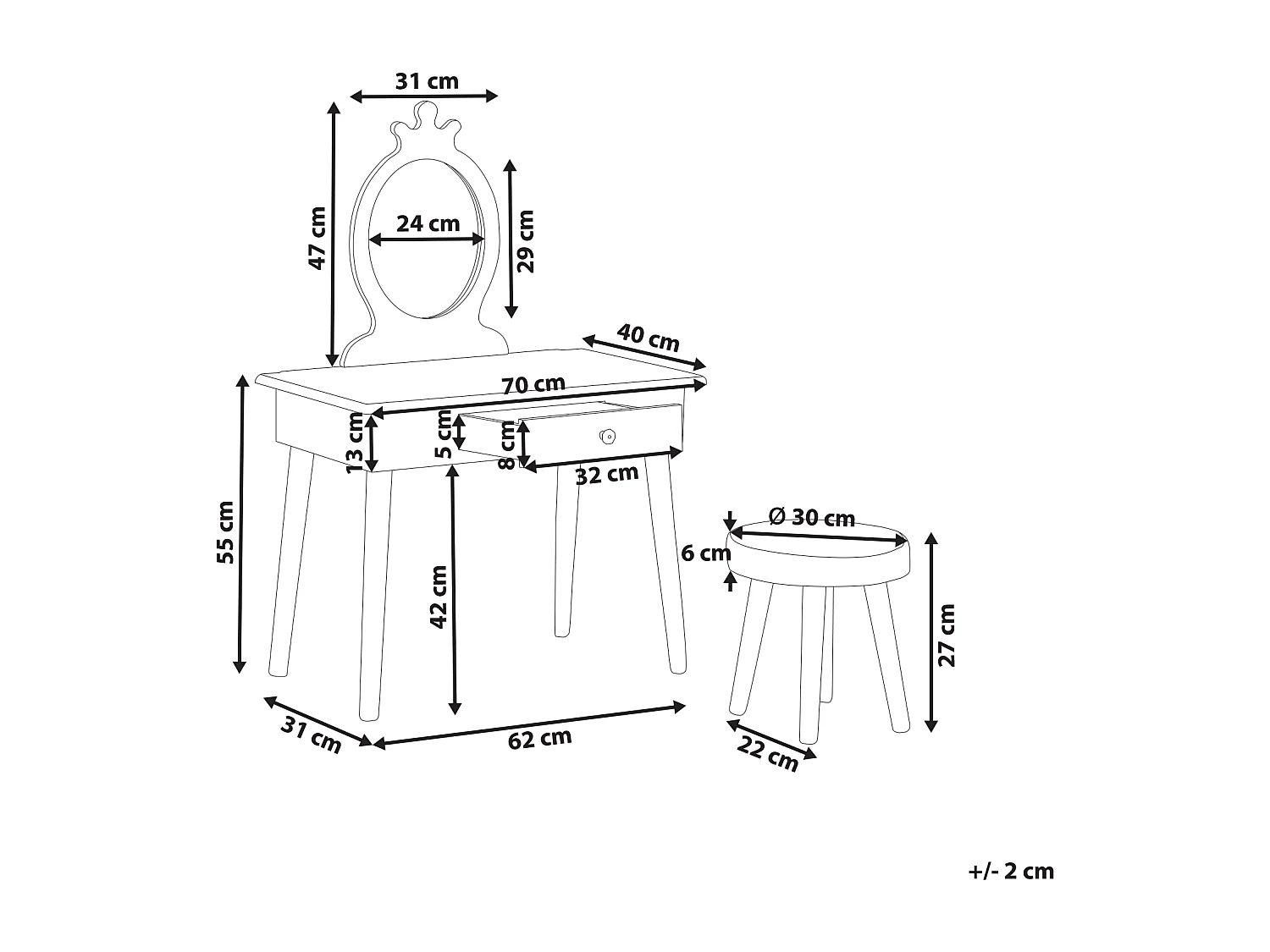 Coiffeuse pour enfants avec tabouret MARGIE Rose