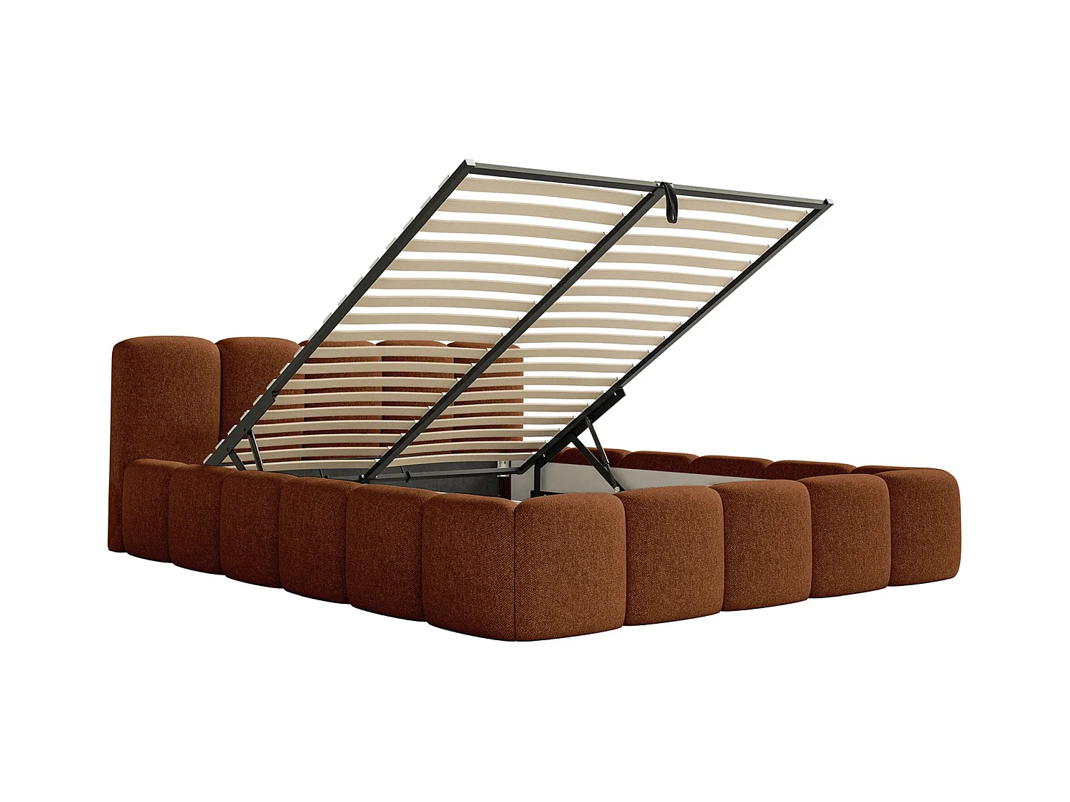 Opbergbed 140x200 cm – met lattenbodem – chenille – koper – CLOUDY LOW