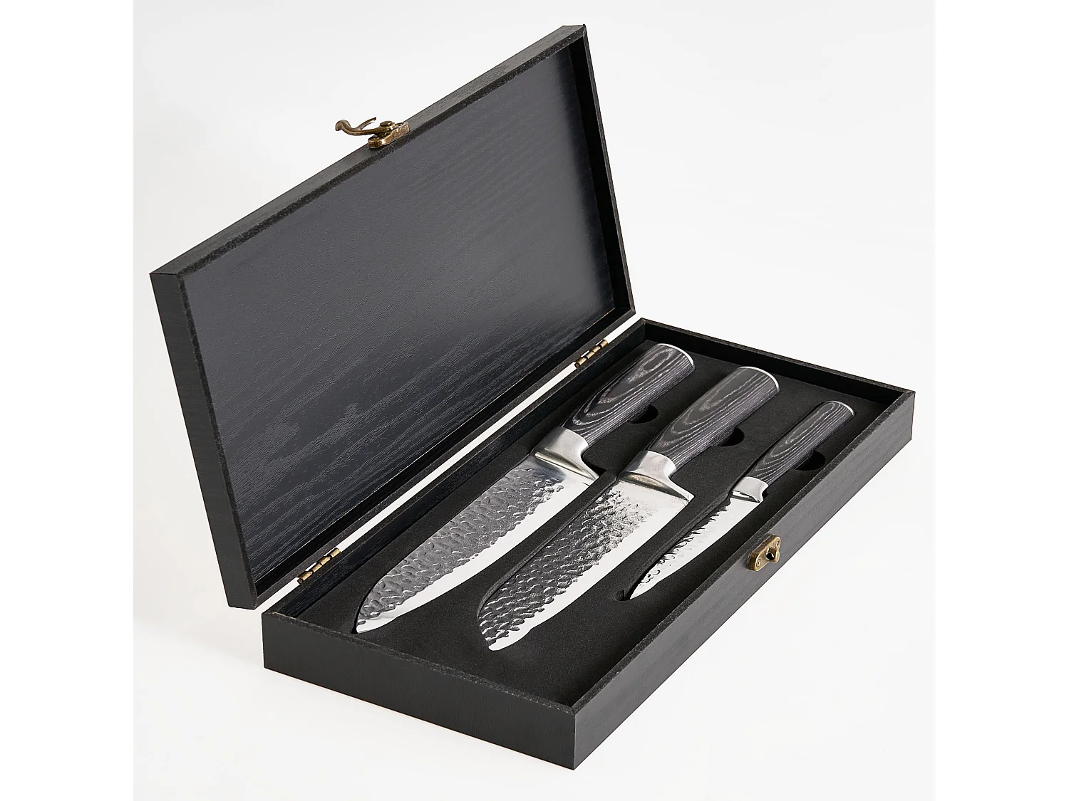 Set of 3 Knives Damascus Steel KASHIWA Black