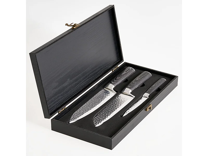 Lot de 3 couteaux Acier de Damas KASHIWA Noir