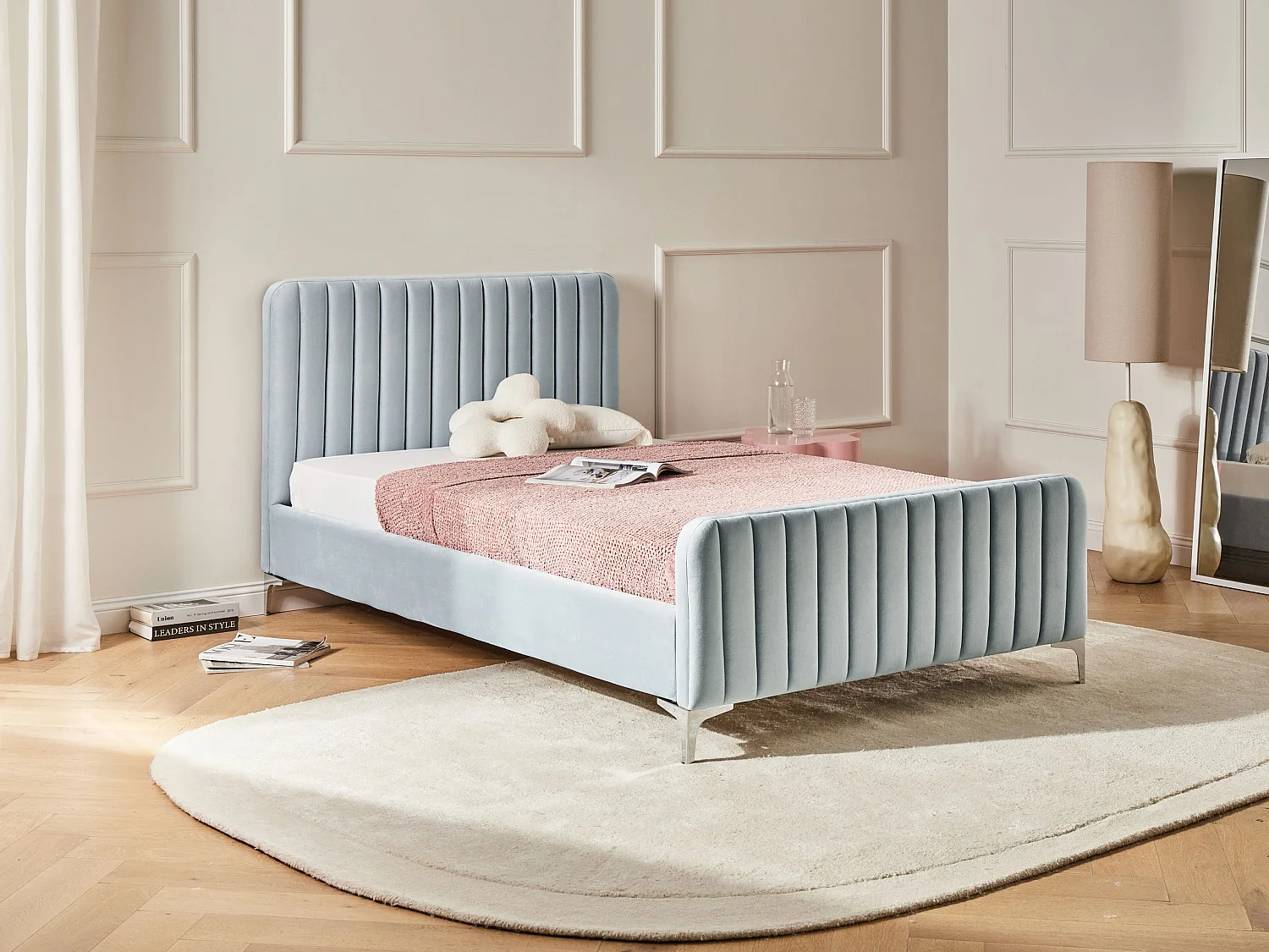 Bed Velvet LUNAN 120 x 200 cm (EU Small Double) Light Blue