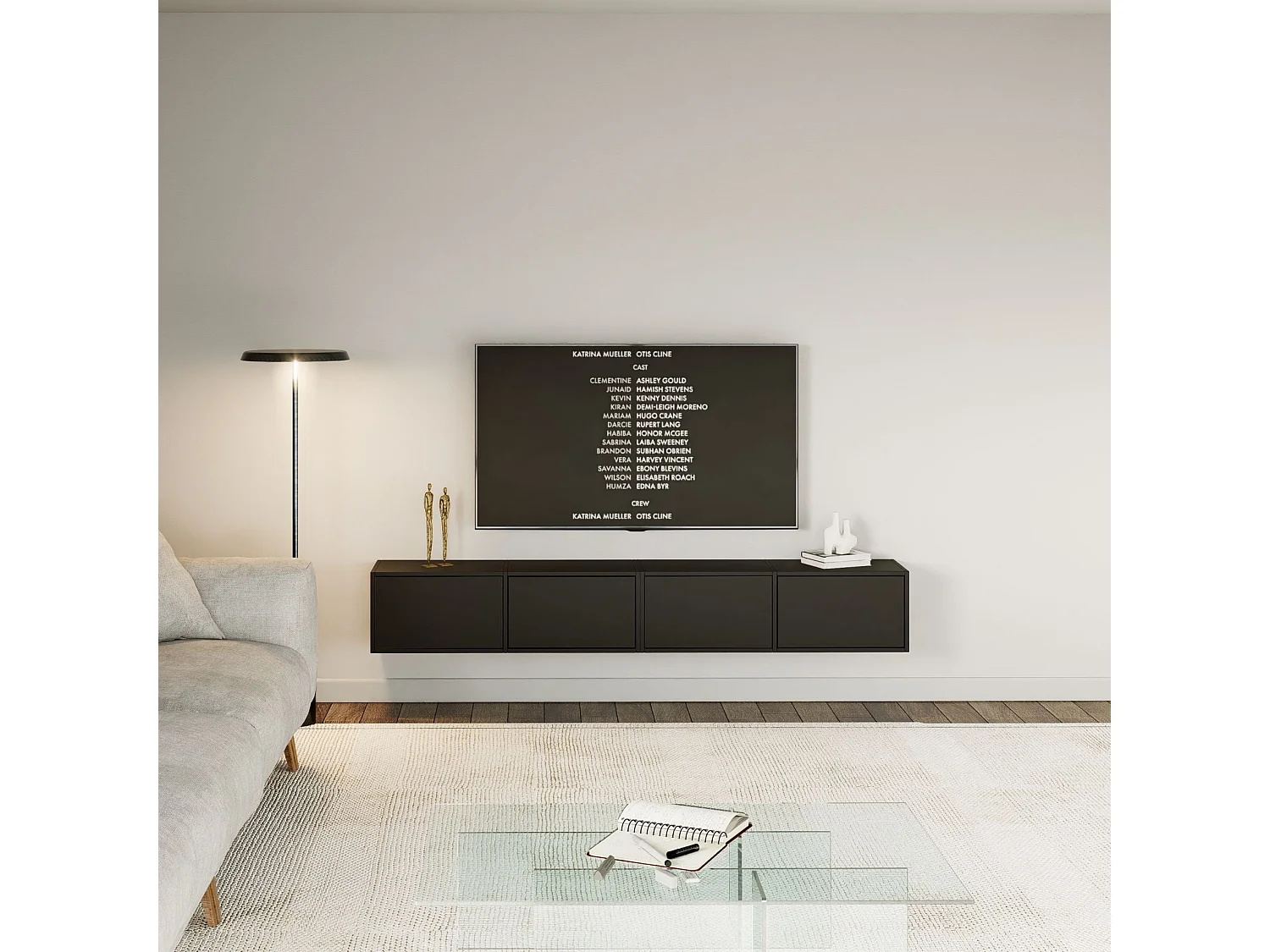 Hängendes TV-Board mit vier Klappen 200 cm – Schwarz – FRAMME
