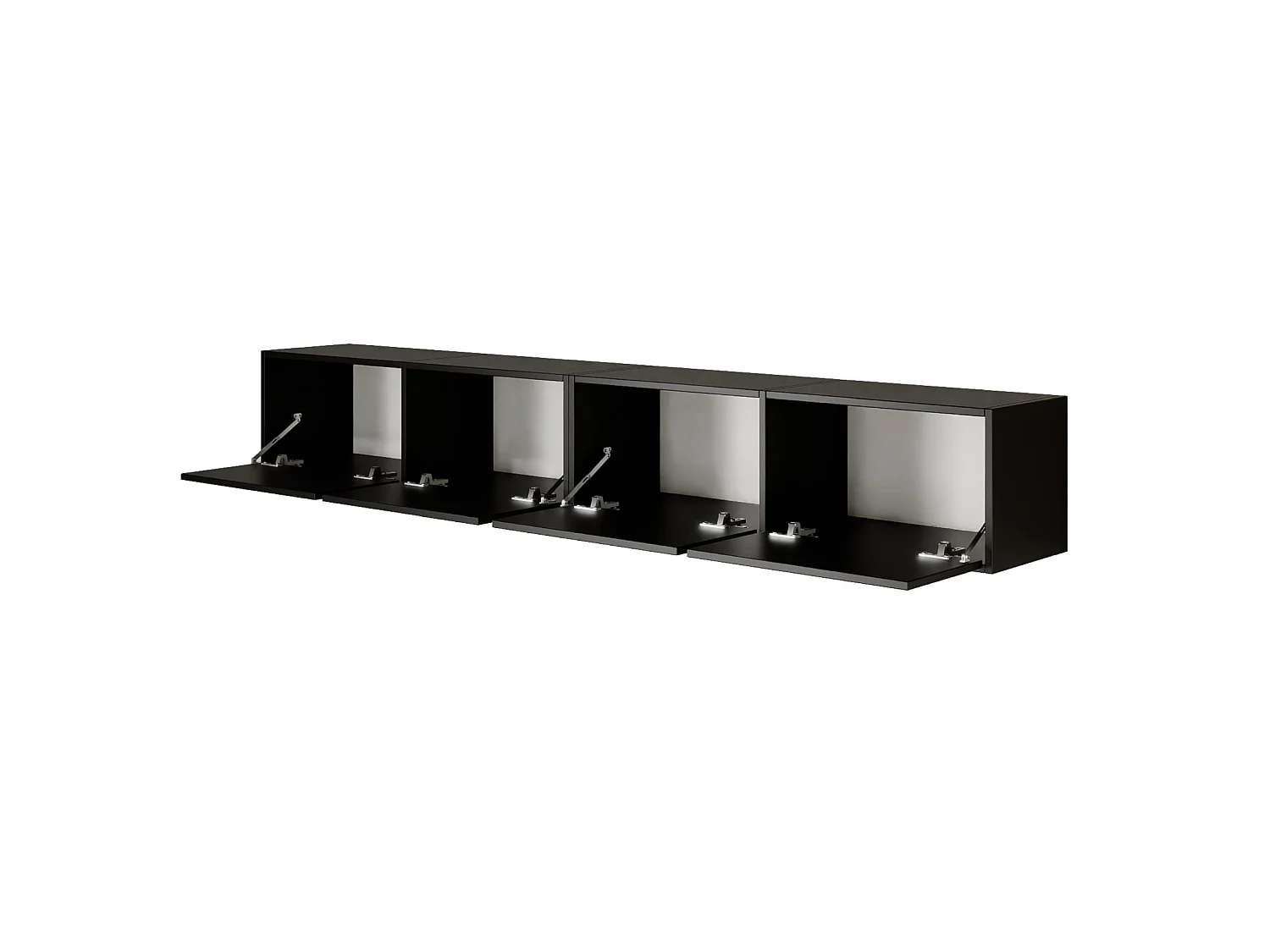 Hängendes TV-Board mit vier Klappen 200 cm – Schwarz – FRAMME