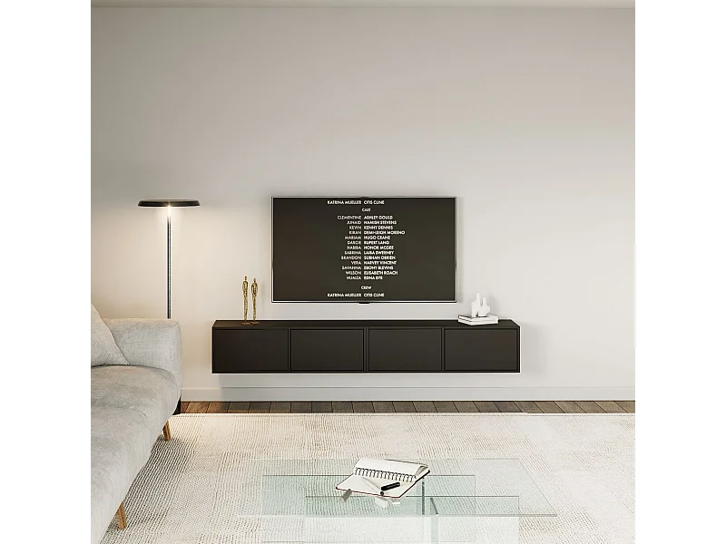 Meuble TV mural à 4 abattants – noir – 200 cm – FRAMME