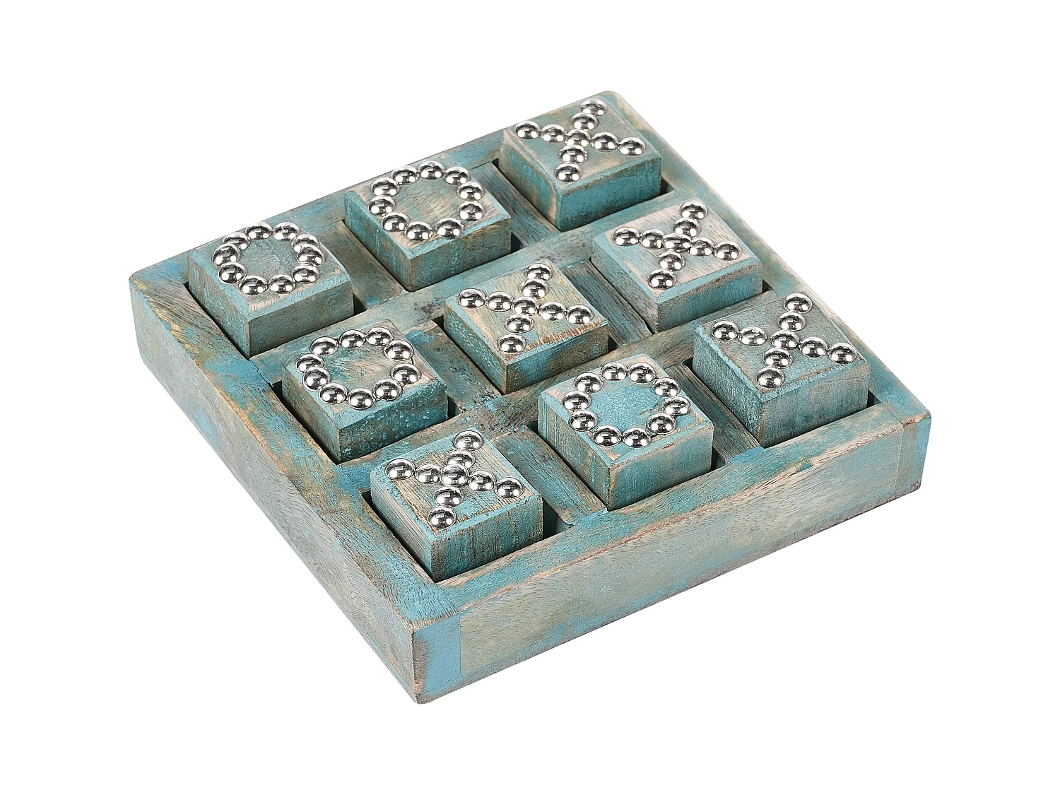 Jeu du morpion KINA Bois de manguier Bleu