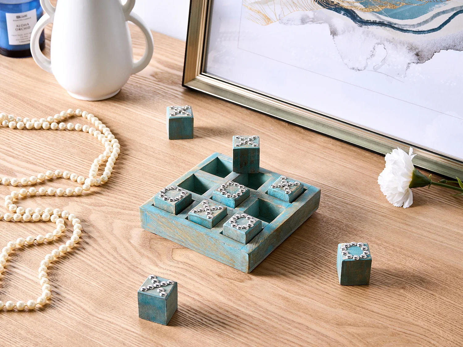 Jeu du morpion KINA Bois de manguier Bleu