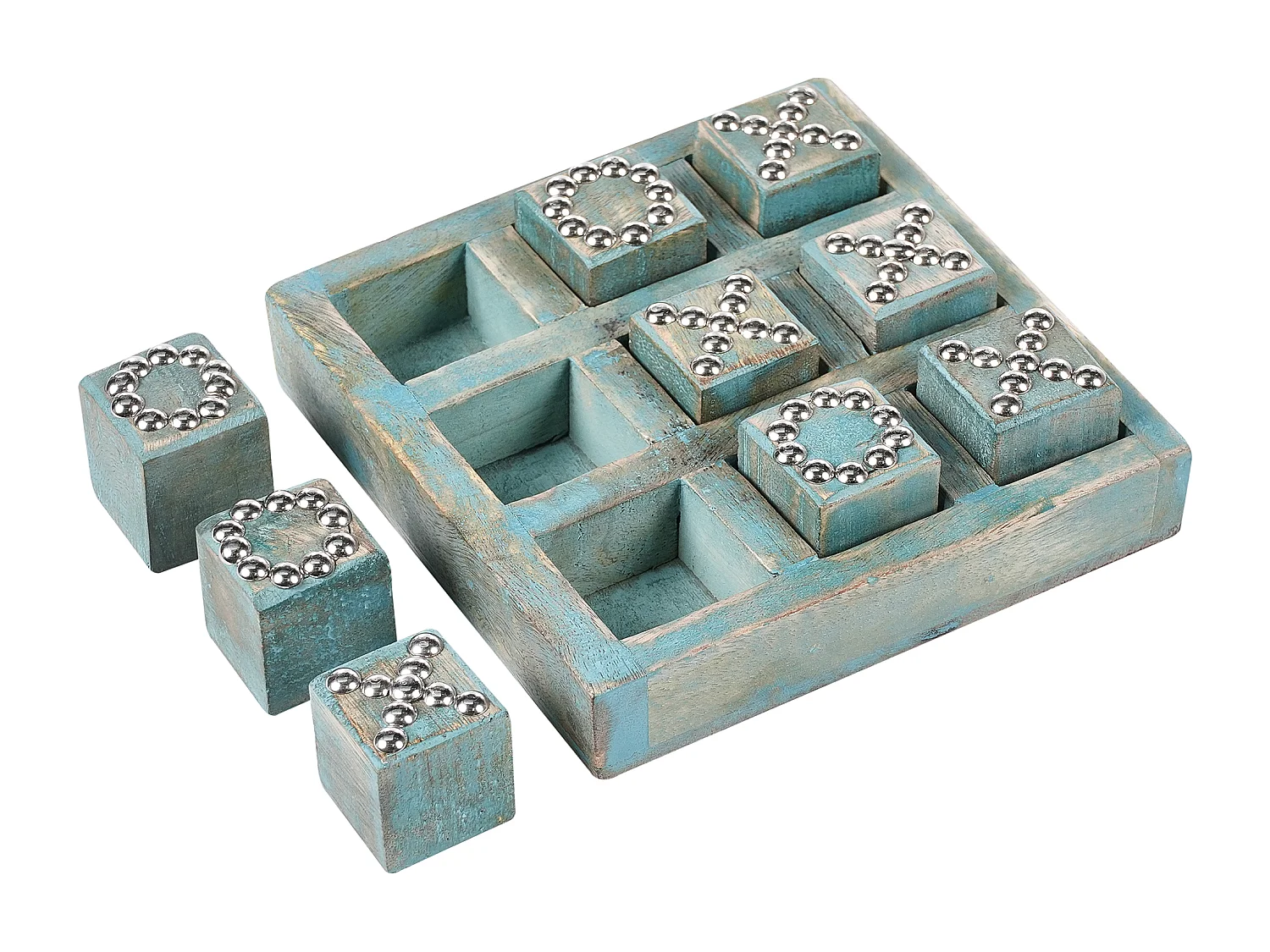 Jeu du morpion KINA Bois de manguier Bleu