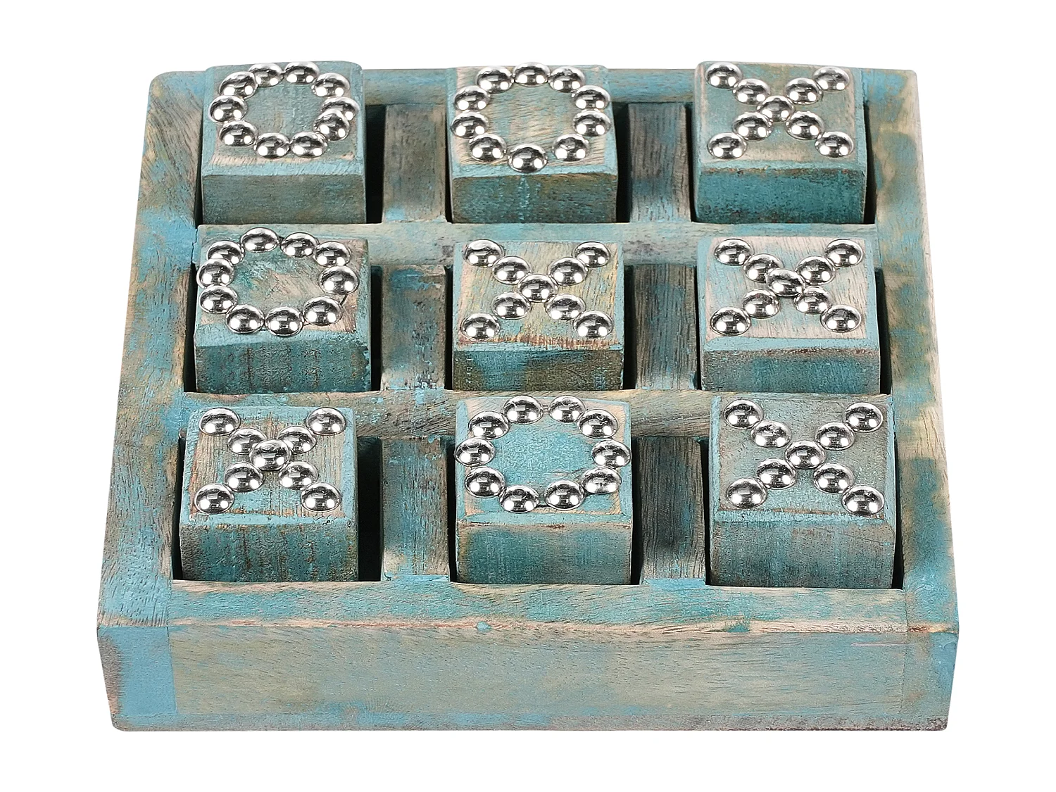 Jeu du morpion KINA Bois de manguier Bleu