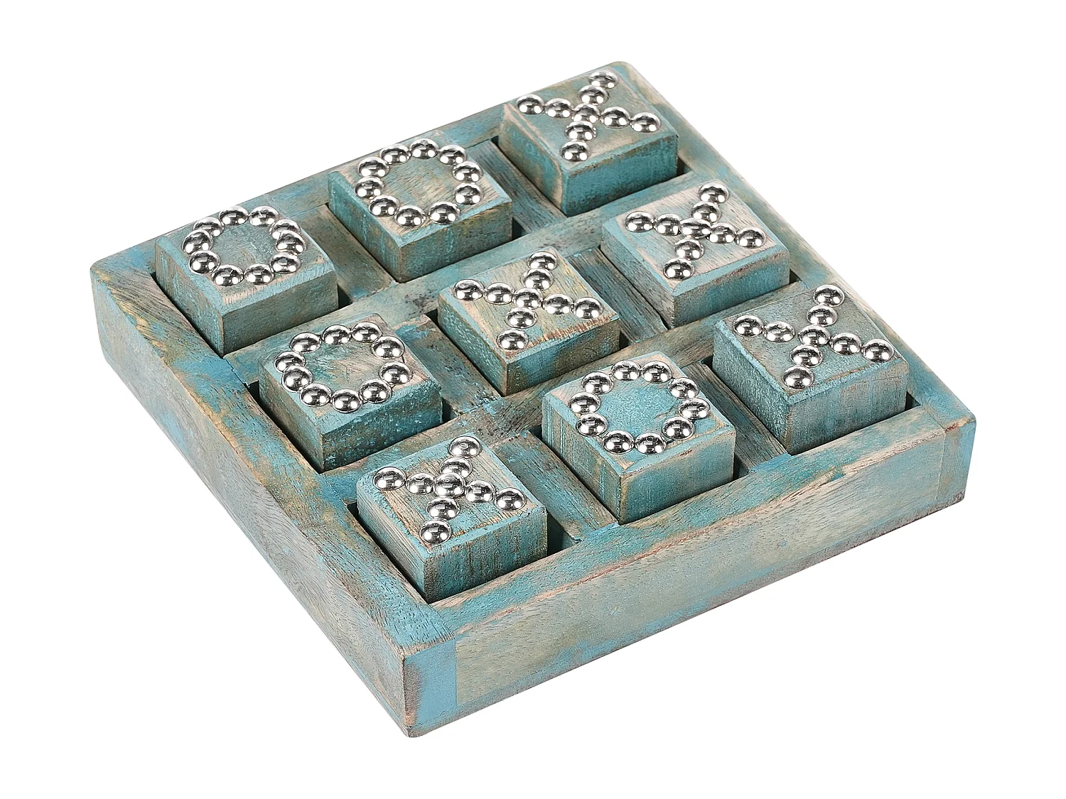 Jeu du morpion KINA Bois de manguier Bleu