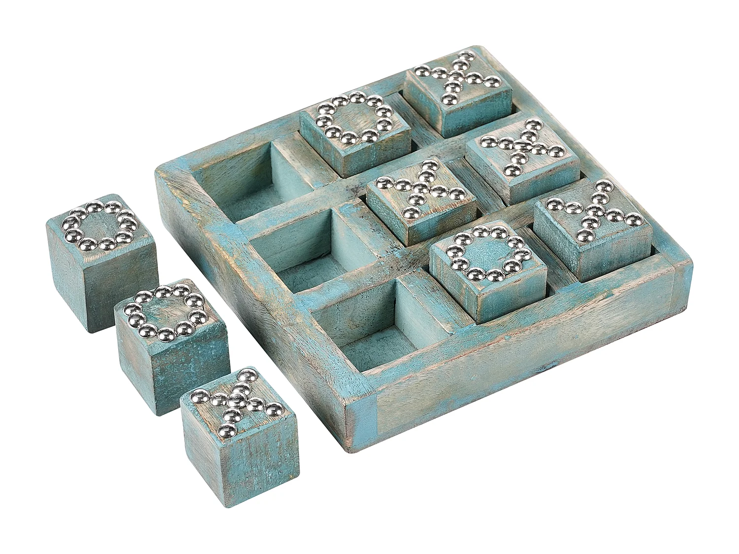 Jeu du morpion KINA Bois de manguier Bleu