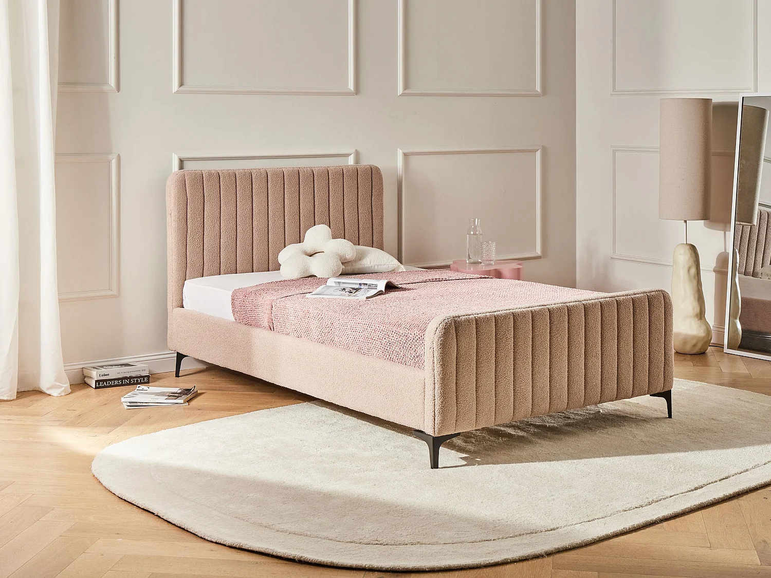 Lit avec sommier Bouclé LUNAN 120 x 200 cm Beige