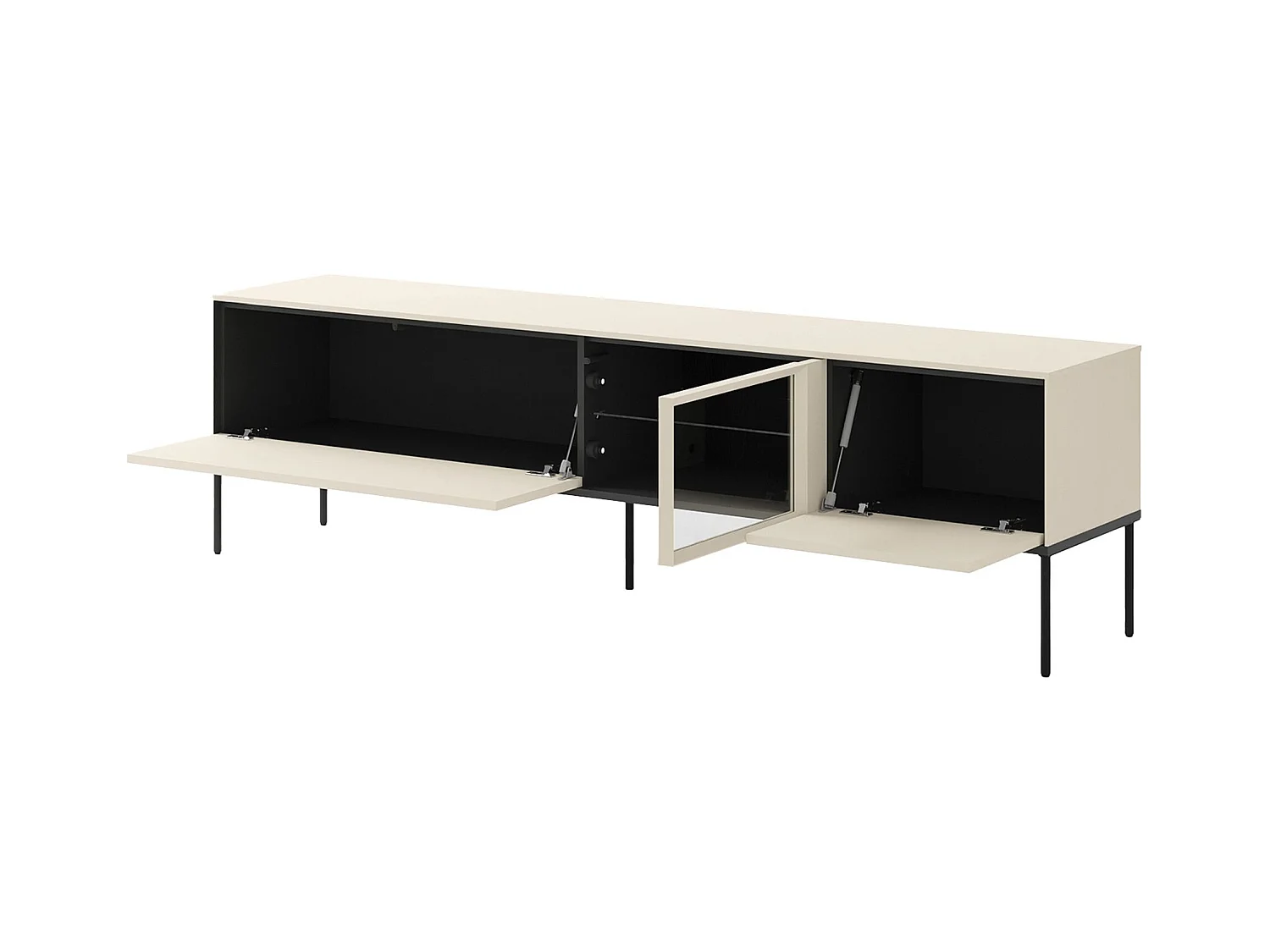 Meuble TV bas avec vitrine en verre éclairée – crème – 196 cm – BELLEZO