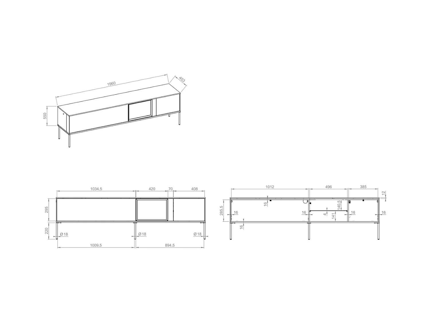 Meuble TV bas avec vitrine en verre éclairée – crème – 196 cm – BELLEZO