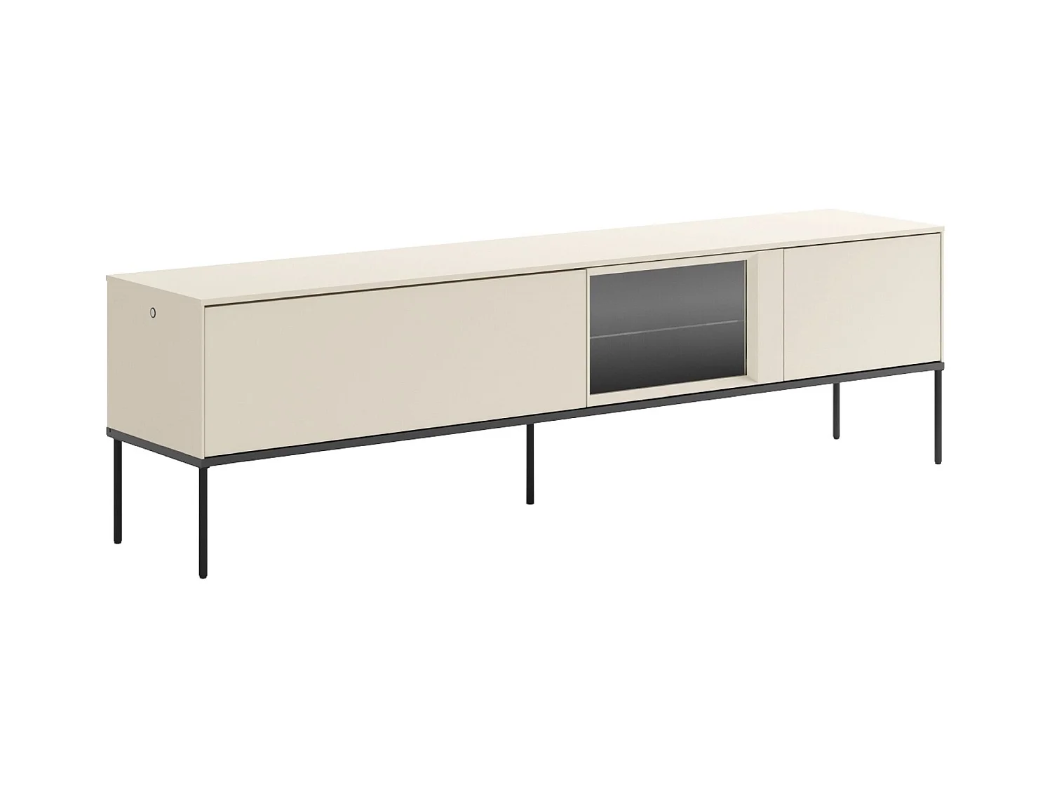 Meuble TV bas avec vitrine en verre éclairée – crème – 196 cm – BELLEZO