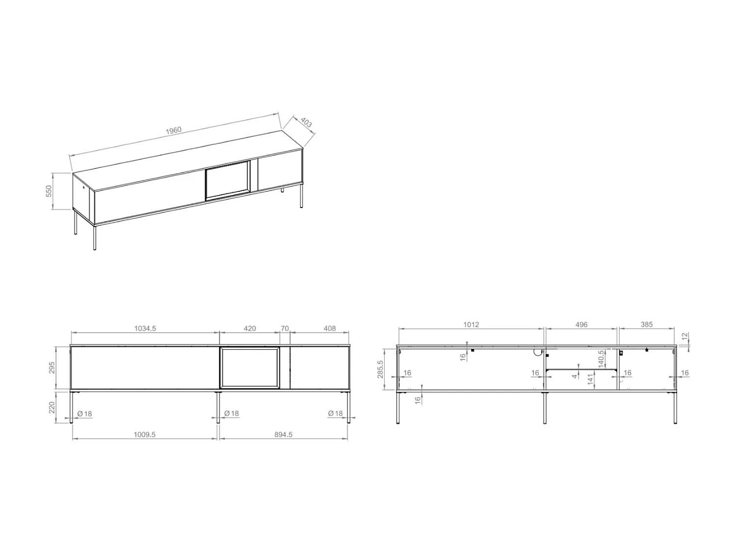 Meuble TV bas avec vitrine en verre éclairée – crème – 196 cm – BELLEZO