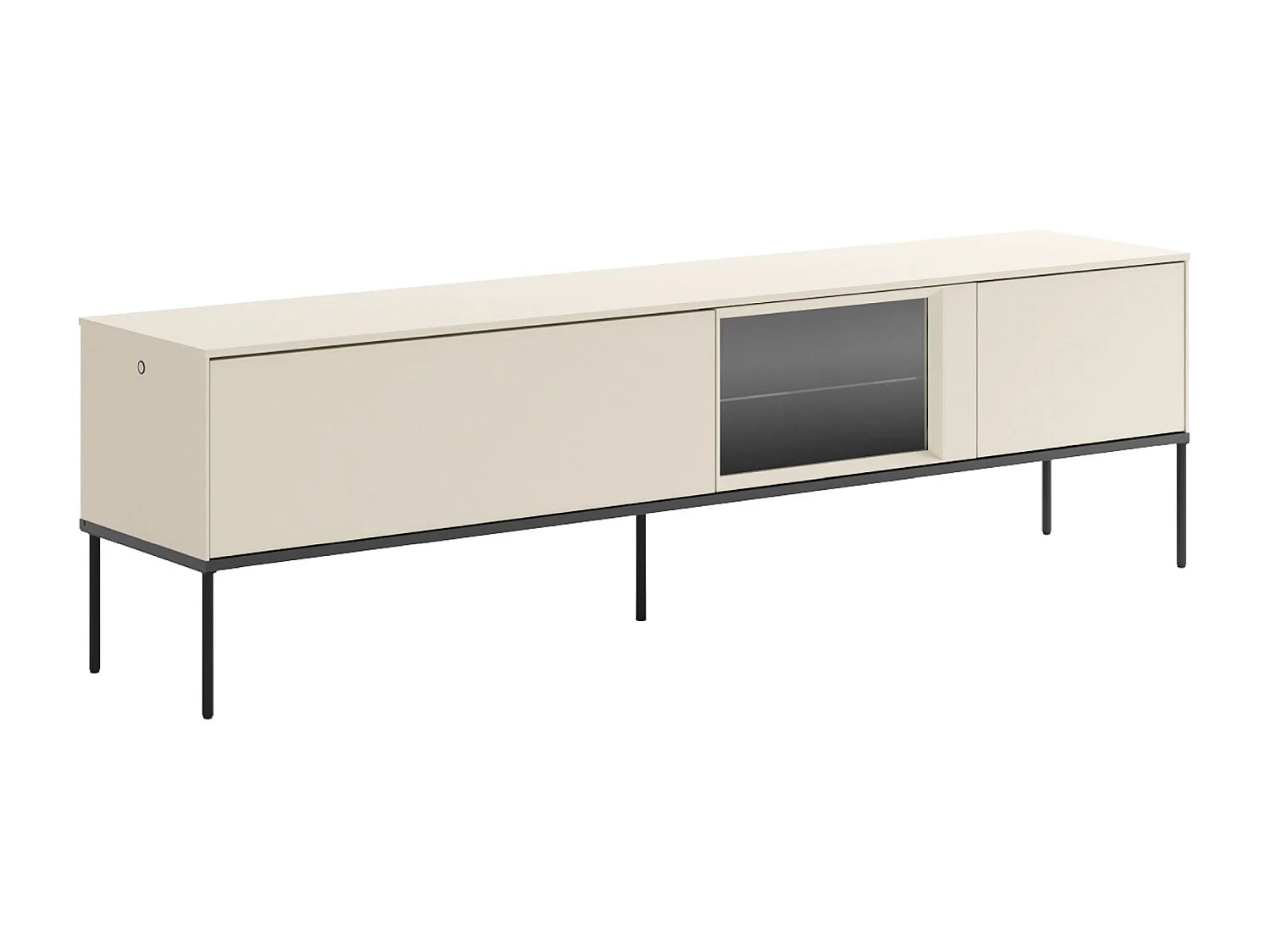 Meuble TV bas avec vitrine en verre éclairée – crème – 196 cm – BELLEZO