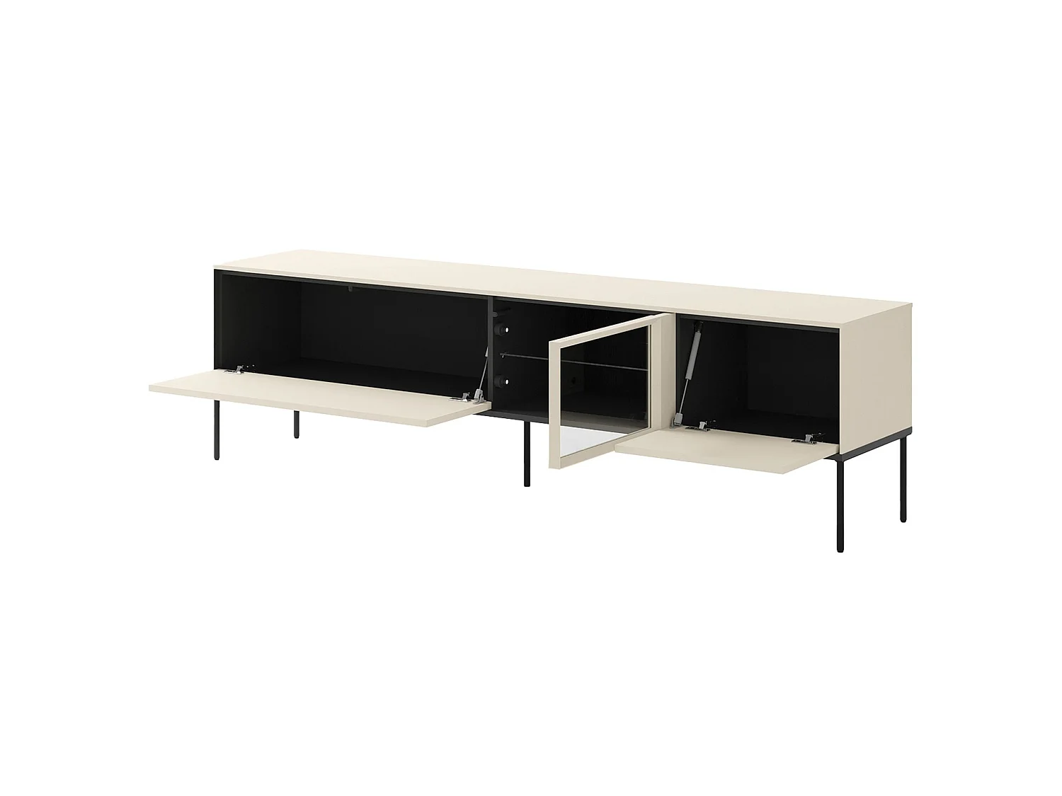 TV-lowboard met verlichte vitrinekast van glas – 196 cm – crème – BELLEZO
